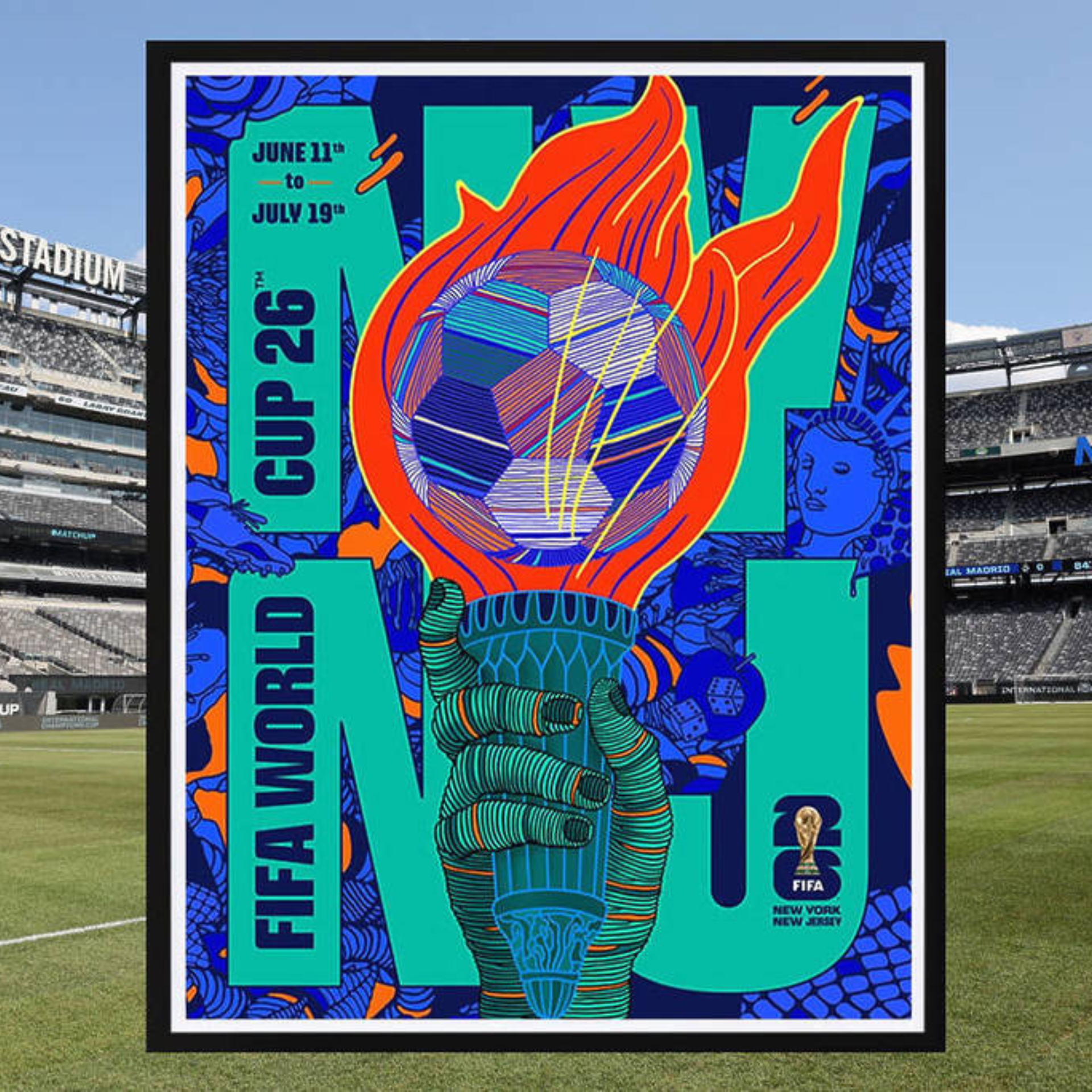 Colorful FIFA World Cup 2026 poster for New York/New Jersey