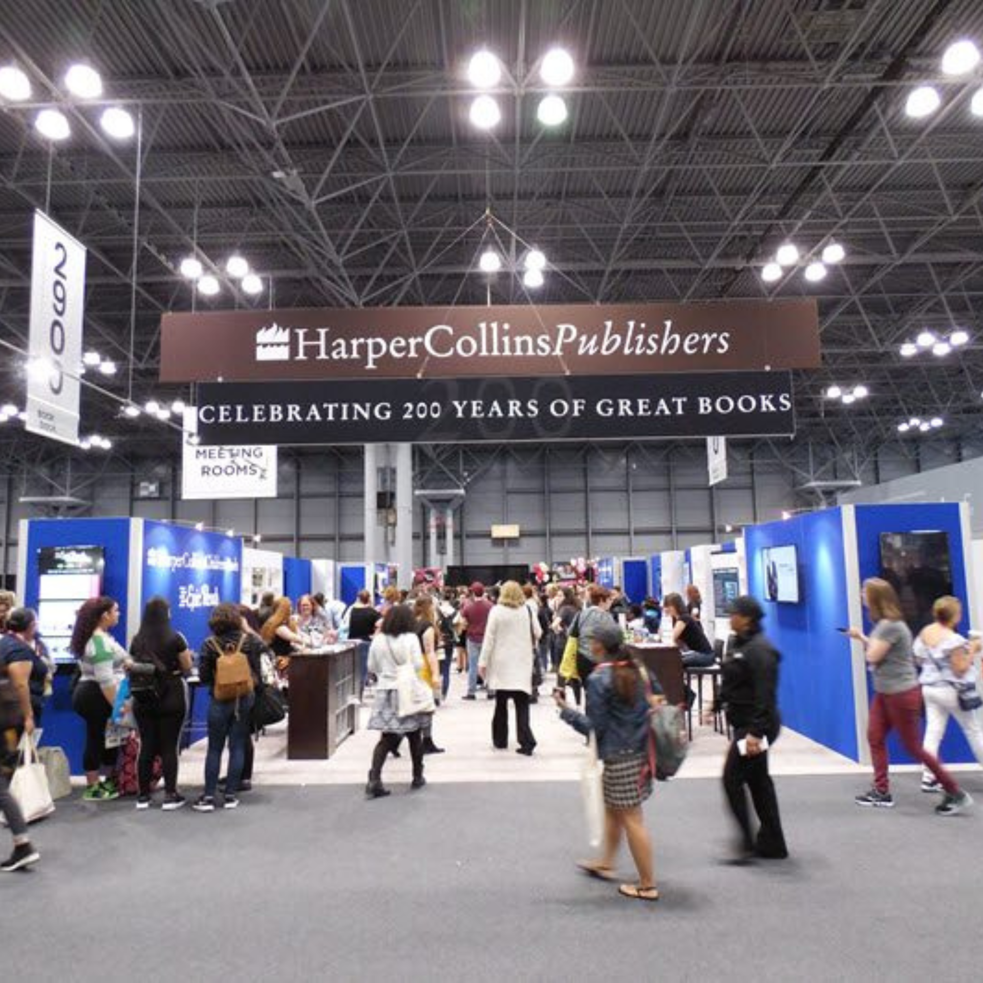 Crowds at HarperCollins booth celebrating 200 years of books
