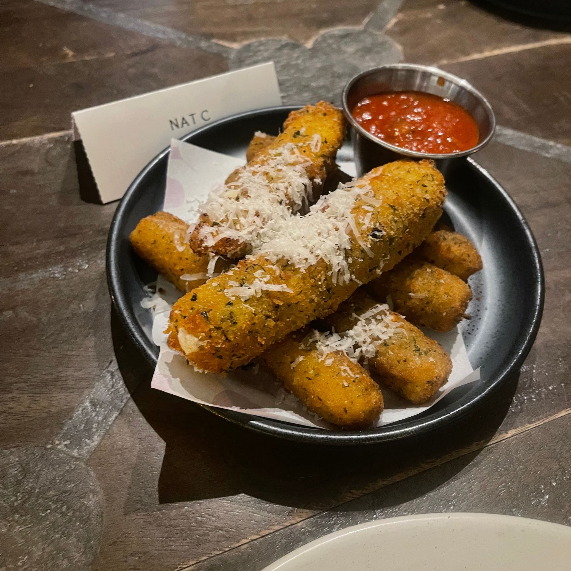 Fried Vermont mozzarella with parmesan and spicy marinara at Sungold Arlo Williamsburg